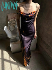 Lunivop Sexy Streetwear Flame Dress Women Pastel Goth Lace-Up Straples Split Emo Alternative
