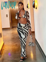 Lunivop Sexy V Neck Club Zebra Stripes Two Pieces Sets Elegant Summer Women Hip Package Skirts