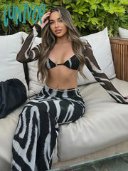 Lunivop Sexy V Neck Club Zebra Stripes Two Pieces Sets Elegant Summer Women Hip Package Skirts