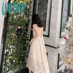 Lunivop Sexy V-Neck Dress Women Summer Holiday Beach Style Backless Sleeveless White&Black Long