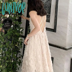 Lunivop Sexy V-Neck Dress Women Summer Holiday Beach Style Backless Sleeveless White&Black Long