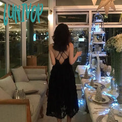 Lunivop Sexy V-Neck Dress Women Summer Holiday Beach Style Backless Sleeveless White&Black Long