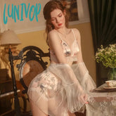 Lunivop Sexy Women Spring Summer Nightgown Lace Temptation Three-Point Mesh Cardigan Robe Home