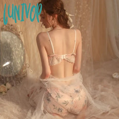 Lunivop Sexy Women Spring Summer Nightgown Lace Temptation Three-Point Mesh Cardigan Robe Home