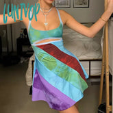 Lunivop Sexy Women Y2K Mini Dresses Vintage Patchwork Beach Summer Backless Dress Elegant Lady Boho