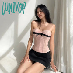 Lunivop Sexy Y2K Bandage Corset Top Women Backless Bow Tie Tube Satin Crop Fashion Female Bustier