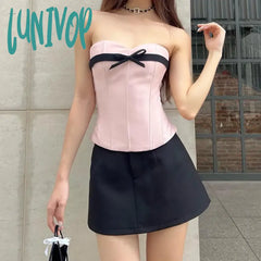 Lunivop Sexy Y2K Bandage Corset Top Women Backless Bow Tie Tube Satin Crop Fashion Female Bustier
