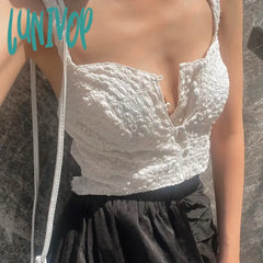 Lunivop Sexy Y2K Women Summer Camis Party Clubwear Solid Sleeveless Sling Off Shoulder Straps Mini