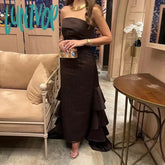 Lunivop شارون سعيد Fashion Boat Collar Evening Dress Sexy Mermaid Ruffles Court Sequins