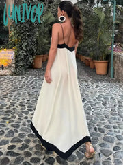 Lunivop Sheer Loose Long Dress Women Summer Sexy Backless Deep V Neck Sundress Female 2024 Casual