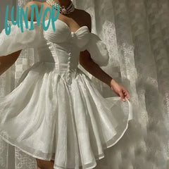 Lunivop Shimmer Organza Mini Length Sweetheart Ruched Wedding Dress Custom Made Plus Size Short