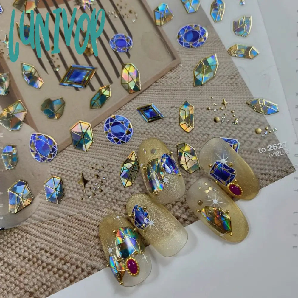 Lunivop Shiny Gemstone Design Laser 3D Self Adhesive Nail Art Decorations Stickers Fashion Manicure