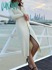 Lunivop Side Slit Maxi Dresses For Women Knitted Slim Bodycon Dress Women’s Holiday Casual Party