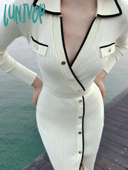 Lunivop Side Slit Maxi Dresses For Women Knitted Slim Bodycon Dress Women’s Holiday Casual Party