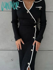 Lunivop Side Slit Maxi Dresses For Women Knitted Slim Bodycon Dress Women’s Holiday Casual Party