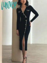 Lunivop Side Slit Maxi Dresses For Women Knitted Slim Bodycon Dress Women’s Holiday Casual Party