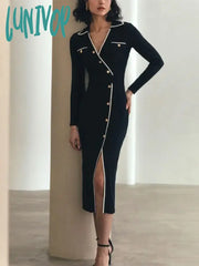 Lunivop Side Slit Maxi Dresses For Women Knitted Slim Bodycon Dress Women’s Holiday Casual Party
