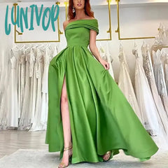 Lunivop Side Slit Off Shoulder Dress For Women Sexy High Waist Bodycon Long Cupcake Femme Party
