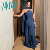 Lunivop Simple Strapless Pleats Evening Dresses With Cape Floor-Length Sexy Mermaid Prom Gowns