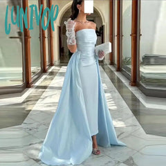 Lunivop Simple Strapless Satin Evening Dresses Sexy Ankle-Length Mermaid Prom Gowns With Court