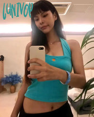Lunivop Simple Sweet Embroidery Cotton Tank Top Y2K E-Girl Sexy Slim Fit Halter Camisole Tops 2024