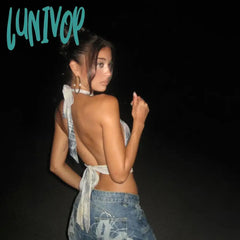 Lunivop Skinny New Fashion Diamond Tank Tops For Women 2024 Summer Sexy Spicy Ladies Halter Lacing