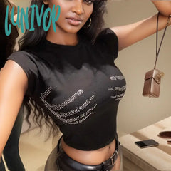 Lunivop Skull Hand Rhinestones Aesthetic Women Y2K Clothes Vintage Tops Black Fairy Grunge Graphic