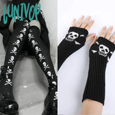Lunivop Skull Stockings Gloves Set Punk Women Harajuku Dark Gothic Y2K Long Socks Knee Lolita Girls