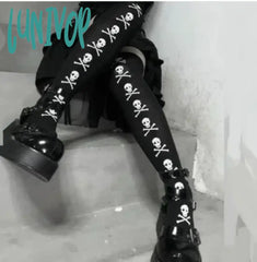 Lunivop Skull Stockings Gloves Set Punk Women Harajuku Dark Gothic Y2K Long Socks Knee Lolita Girls