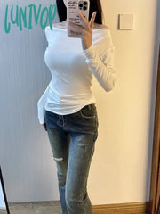 Lunivop Slash Neck Solid Thin Bottoming T-Shirts Women Long Sleeve Y2K Aesthetic O Crop Top Autumn