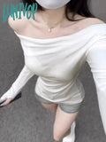 Lunivop Slash Neck Solid Thin Bottoming T-Shirts Women Long Sleeve Y2K Aesthetic O Crop Top Autumn