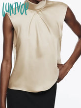 Lunivop Sleeveless Satin Blouse Women 2024 New Elegant Fashion O-Neck Solid Color Blouses Spring