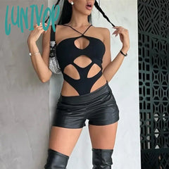 Lunivop Sleeveless Straps Sexy Cut Out Bodysuits For Women Summer Skinny Cami Tops One Piece High
