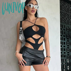Lunivop Sleeveless Straps Sexy Cut Out Bodysuits For Women Summer Skinny Cami Tops One Piece High