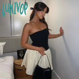Lunivop Slim Folds Dress For Women Bodycon Backless Splice Dresses Female Summer Sexy Off Shoulder