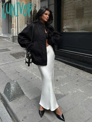 Lunivop Slim Satin Long Skirt For Women High Waist Solid Party Temperament Maxi Skirts Womens