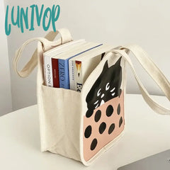 Lunivop Small Handbags For Women Korean Style Cute Cartoon Cat Canvas Bag 2024 Fashion Casual
