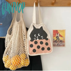 Lunivop Small Handbags For Women Korean Style Cute Cartoon Cat Canvas Bag 2024 Fashion Casual