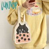 Lunivop Small Handbags For Women Korean Style Cute Cartoon Cat Canvas Bag 2024 Fashion Casual