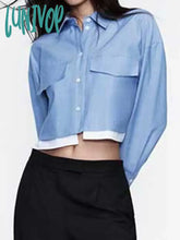 Lunivop Solid Color Cropped Shirts For Women 2024 New Street Casual Long Sleeve Lapel Collar Short