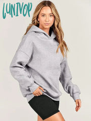 Lunivop Solid Color Long Sleeve Hoodies Women Casual Pink Black Warm Hood Sweatshirt Female