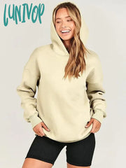Lunivop Solid Color Long Sleeve Hoodies Women Casual Pink Black Warm Hood Sweatshirt Female