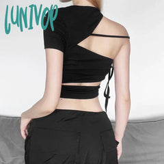 Lunivop Solid Color Simple Knitted High Elastic Crop Top Woman All-Match Summer Cool Trendy Sexy