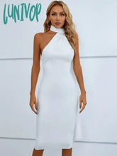 Lunivop Solid Nude Women Summer Sexy Halter Backless Draped White Neon Green Midi Bodycon Bandage