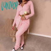 Lunivop Solid Women Casual Cargo Two Piece Set Autumn Tracksuits Long Sleeve Zip-Up Hooded