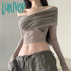 Lunivop Solid Color Perspective Simple All-Match Mature Sexy Beautiful Confident Women’s Autumn