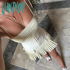 Lunivop Spaghetti Strap Elegant Pleated Dress For Women Slim Fairycore Sleeveless White Black Party