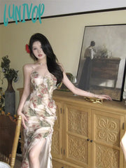 Lunivop Spaghetti Strap Elegant Women Summer Dress Sleeveless Casual Slim Vintage Bodycon Vestidos