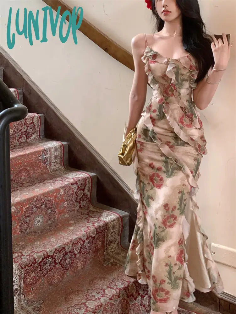 Lunivop Spaghetti Strap Elegant Women Summer Dress Sleeveless Casual Slim Vintage Bodycon Vestidos