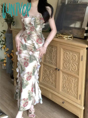 Lunivop Spaghetti Strap Elegant Women Summer Dress Sleeveless Casual Slim Vintage Bodycon Vestidos